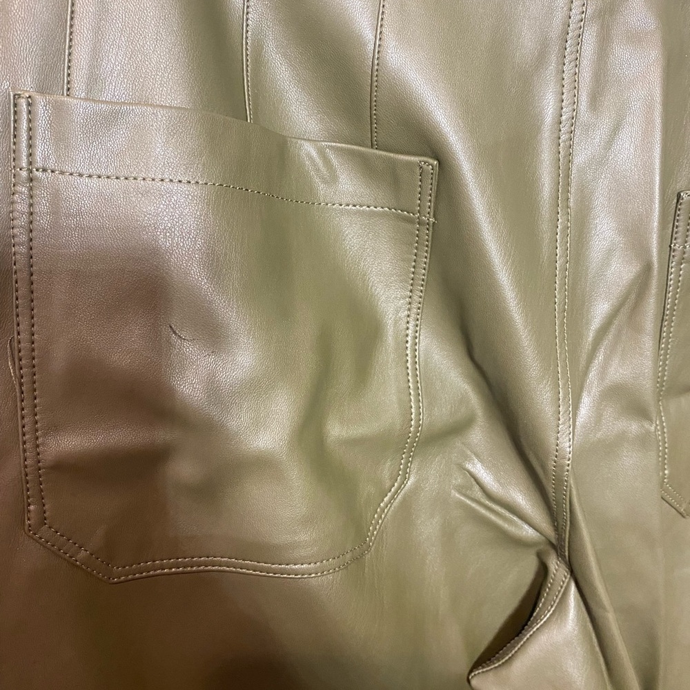 Anthropologie Maeve Colette Cropped Wide Leg Faux Leather Pants olive color - Picture 11 of 11